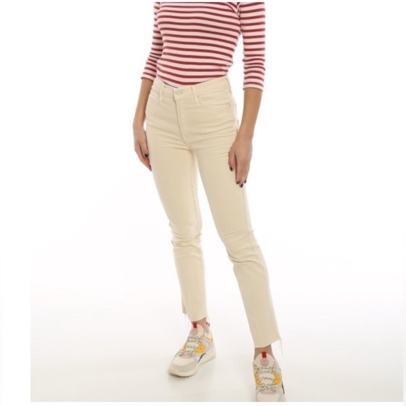 Mother High Waisted Rascal Ankle Fray Jeans Chalk it Up Wash Chalk Ivory - Picture 1 of 8